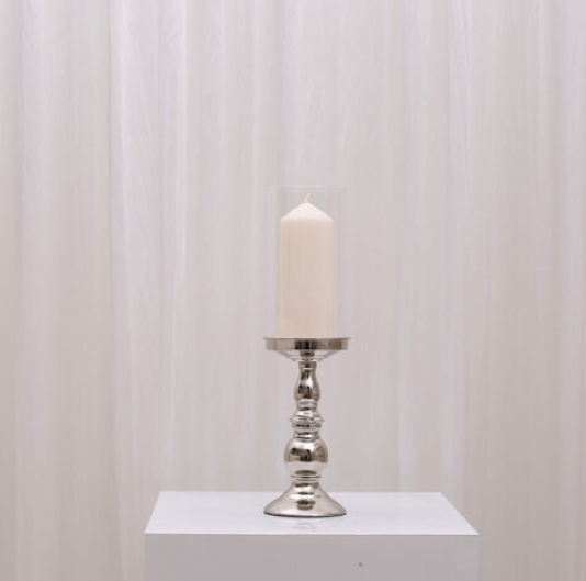 Sophia Pillar Candleholder For Hire Medium / Silver